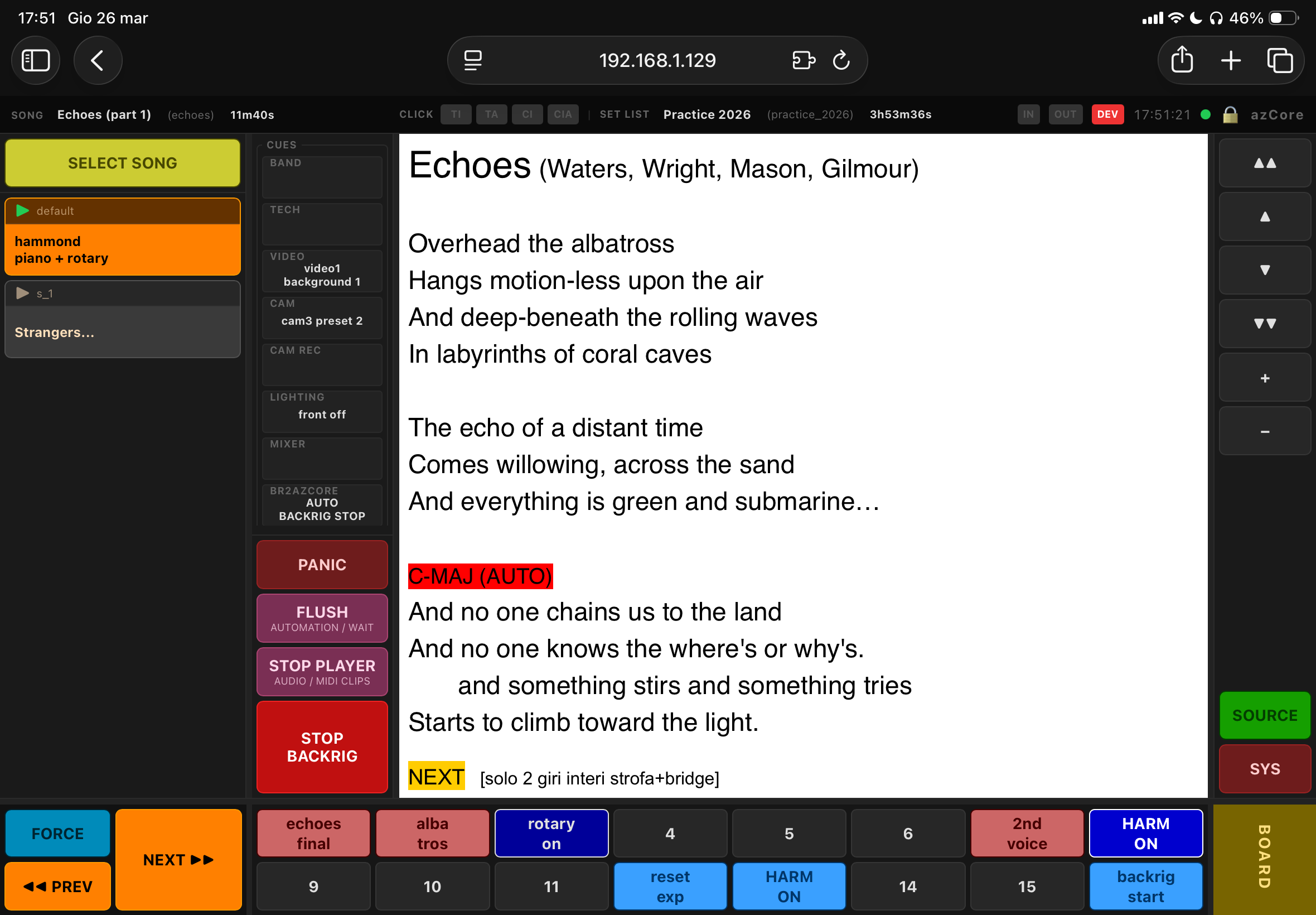 azCore on iPad — Echoes score display