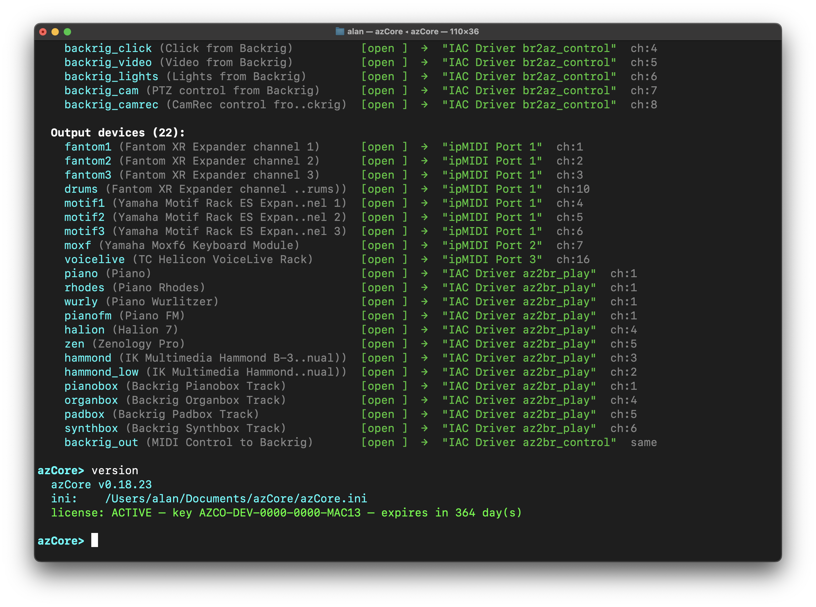 Console — device list and version