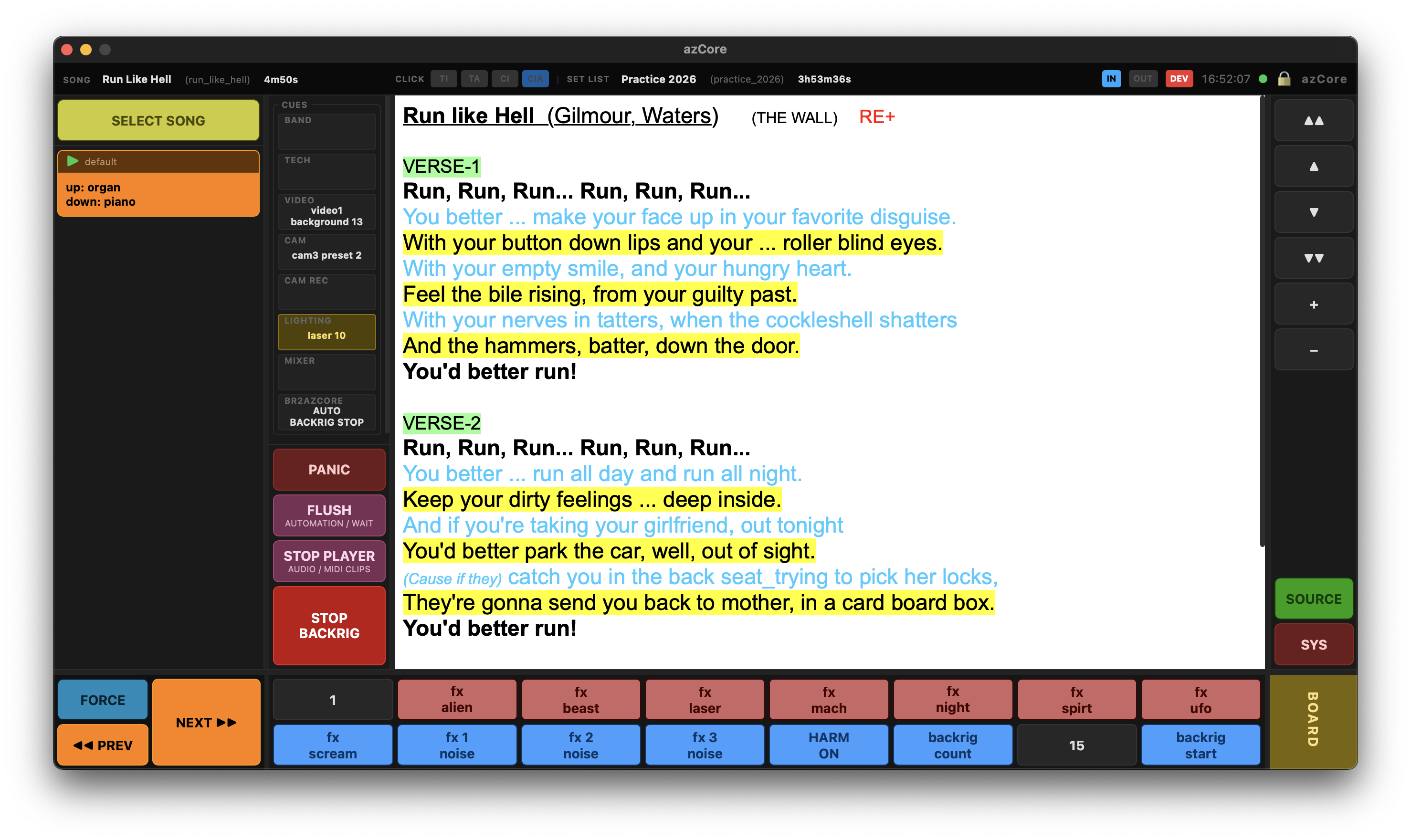 Run Like Hell — score with active cues
